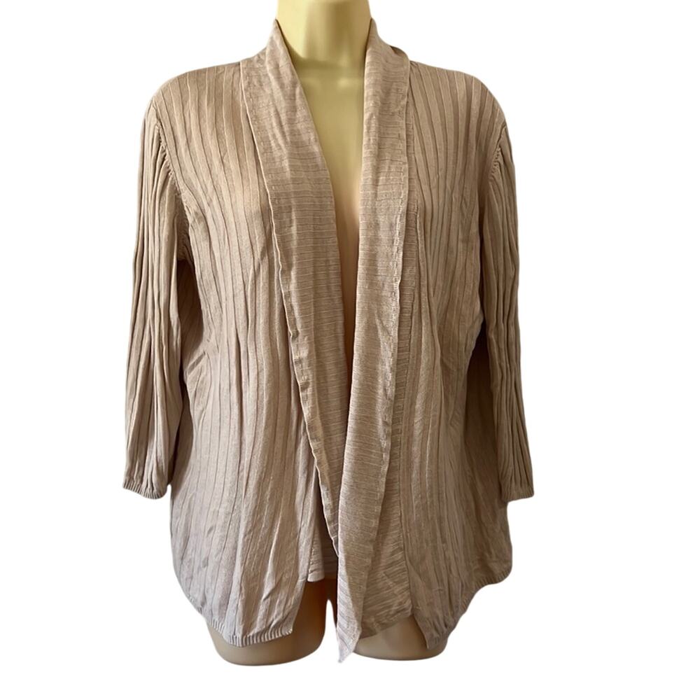 Croft & Barrow XL Beige Rayon Ribbed Cardigan Sweater Open Front 3/4 Sleeves